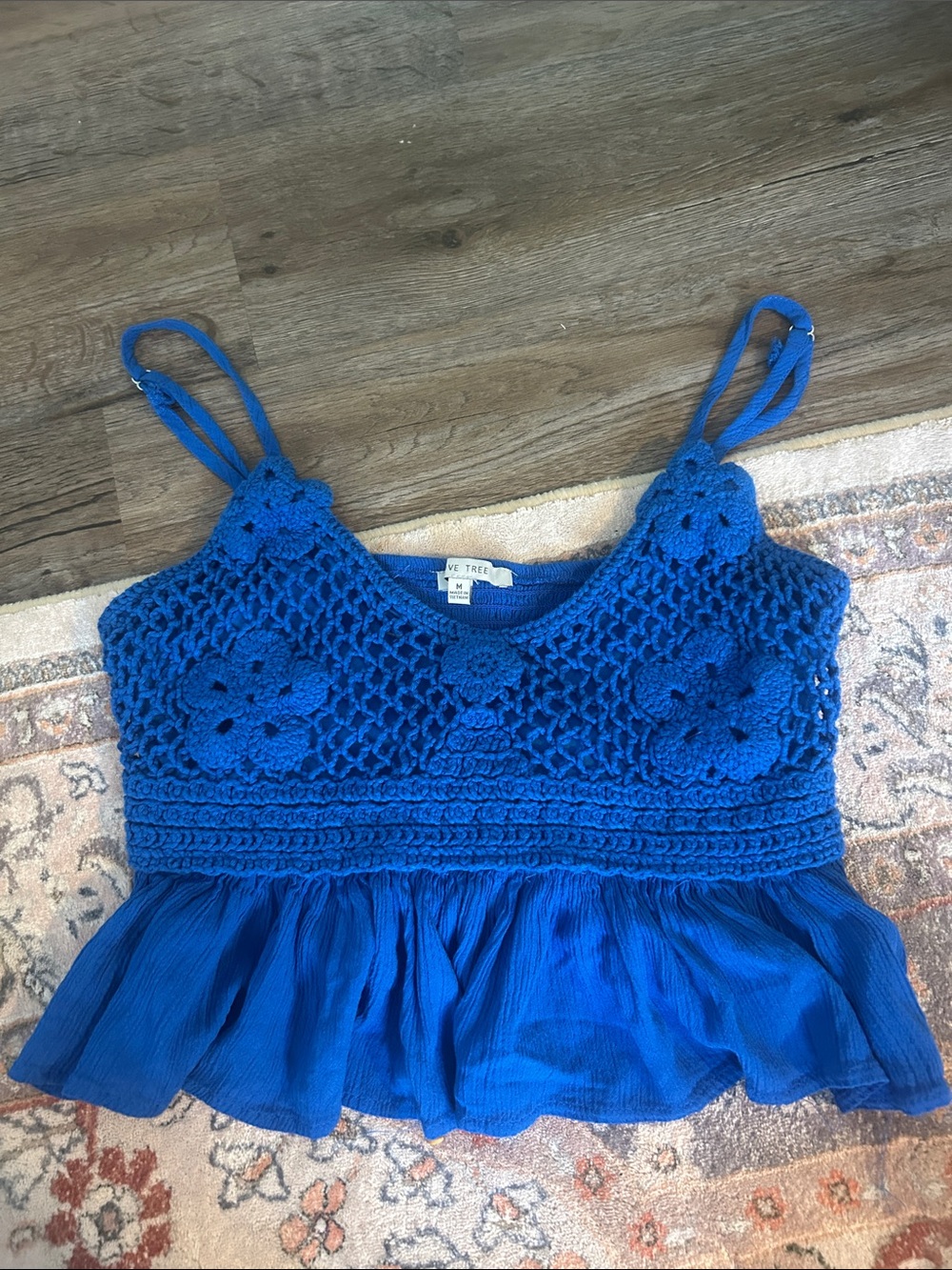 Eyelet Crochet Trim Royal Blue Camisole by